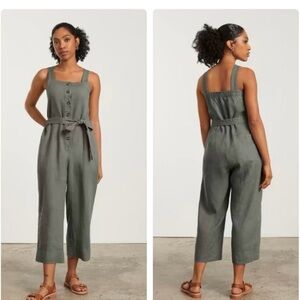 Everlane The Linen Jumpsuit in Pewter Green size 6